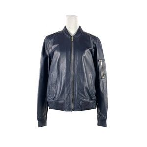 Michael Kors, Size M, Navy Blue Bomber Leather Jacket